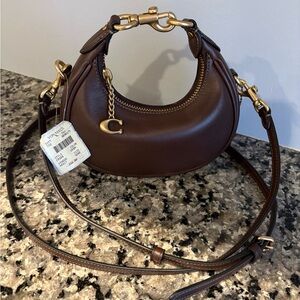Coach Dark Brown Leather Shoulder Bag with Gold Accents